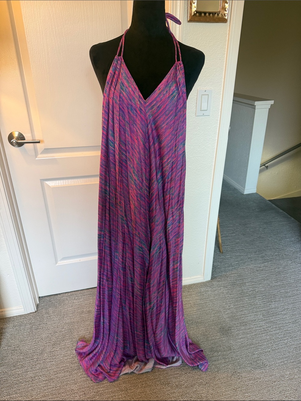 Vix Halter Maxi Dress in Purple-Pink Multi